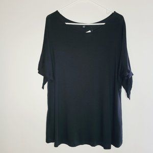 Ambiance Top 1X Women's Tie Short Sleeve Black Scoop Neck Casual Cute Flowy